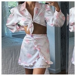 Vintage Dior Floral Satin Skirt Set Crop Top
